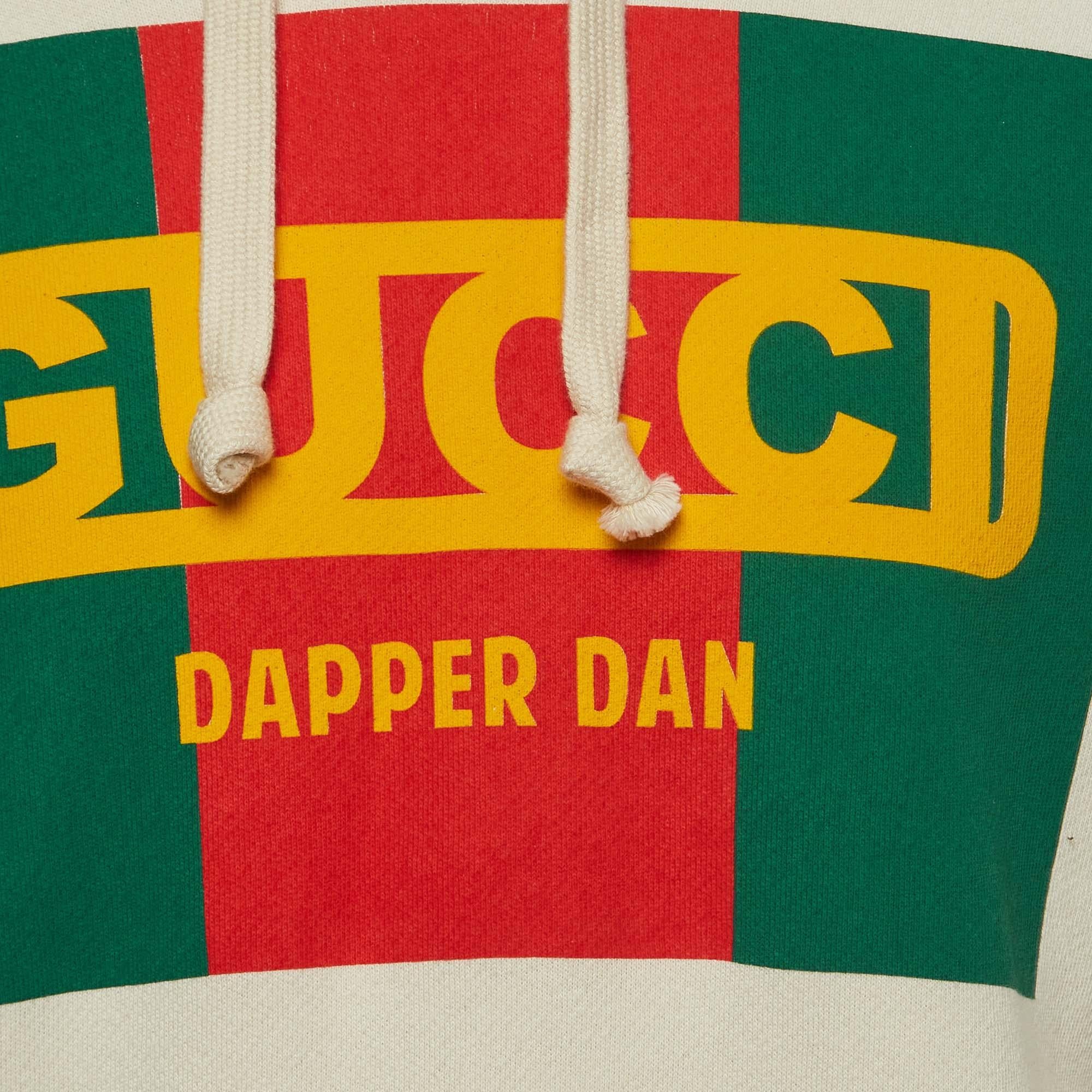 Gucci Ivory White Dapper Dan Logo Print Cotton Knit Hoodie XS In Excellent Condition In Dubai, Al Qouz 2