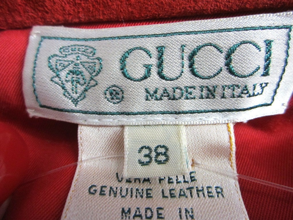 Gucci Jacket Red Suede Denim cut style 1990s  In Good Condition For Sale In Wallkill, NY