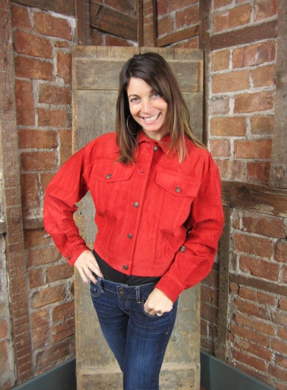 Gucci Jacket Red Suede Denim cut style 1990s  For Sale 1