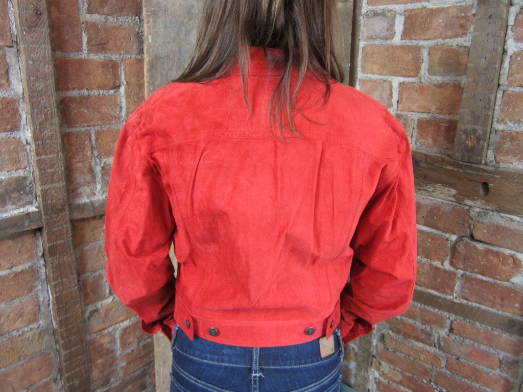 Gucci Jacket Red Suede Denim cut style 1990s  For Sale 2