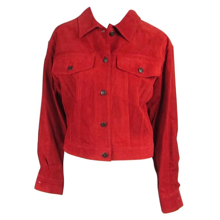 Gucci Jacket Red Suede Denim cut style 1990s  For Sale