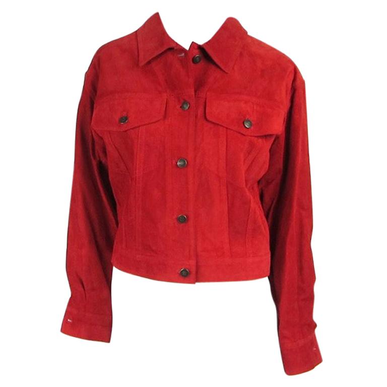 Gucci Jacket Red Suede Denim cut style 1990s For Sale