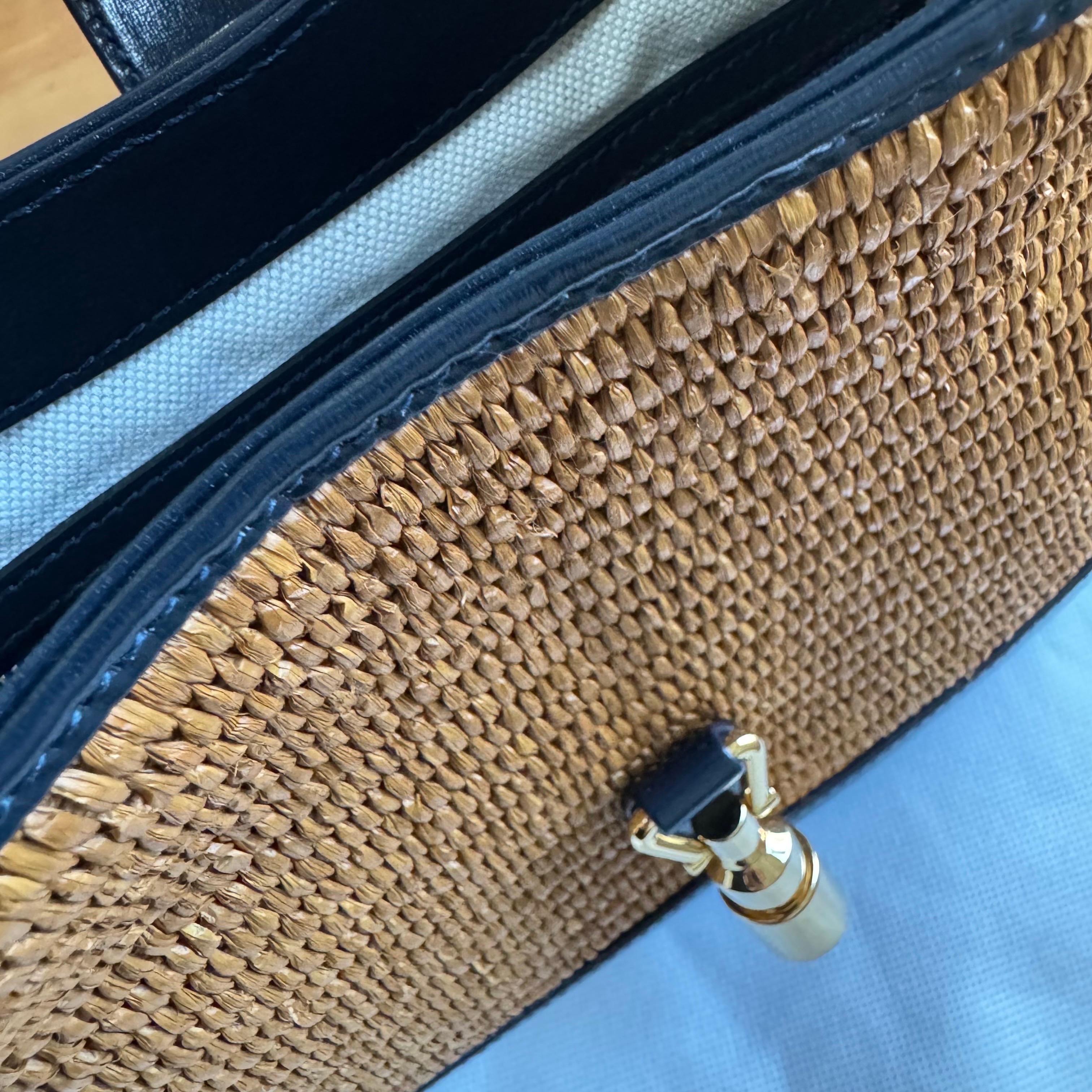 Gucci Jackie 1961 Beige Camel Wicker Bag Black Leather Gold Hardware Leather Str en vente 7