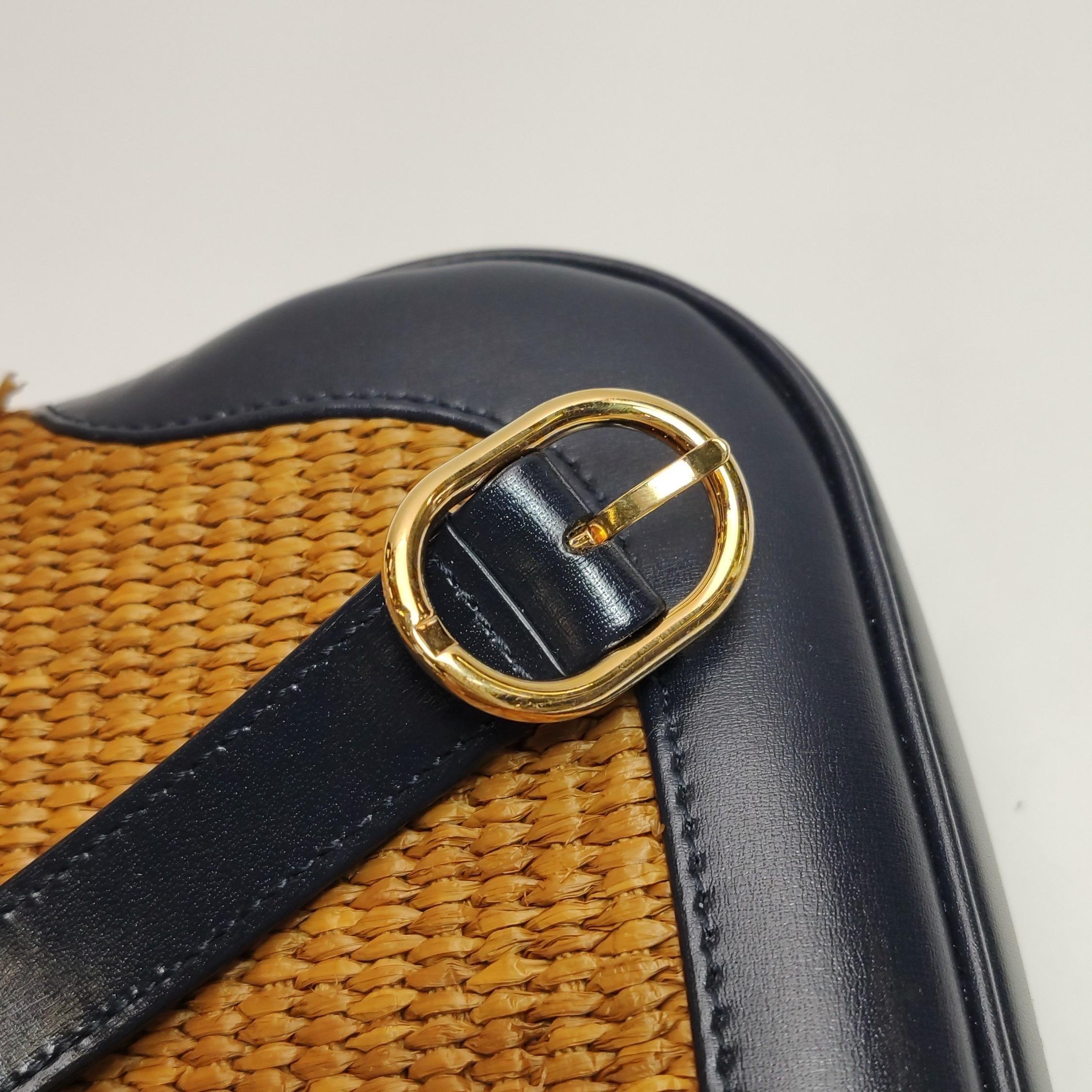 Gucci Jackie 1961 Beige Camel Wicker Bag Black Leather Gold Hardware Leather Str For Sale 7
