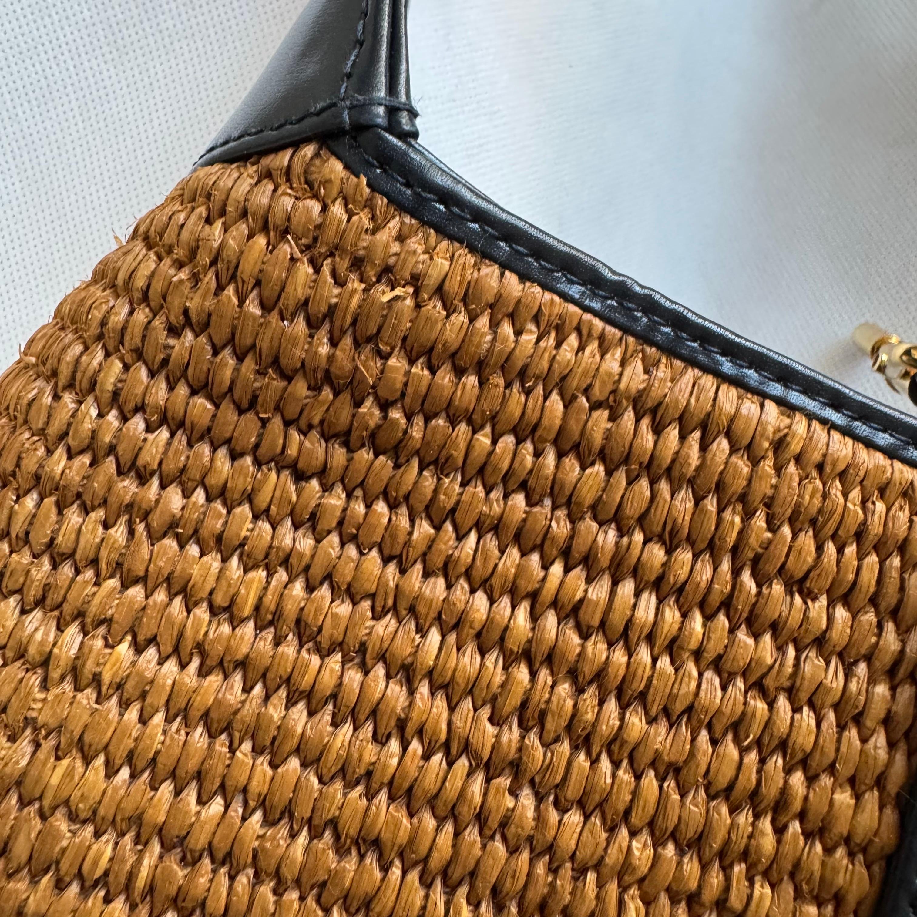 Gucci Jackie 1961 Beige Camel Wicker Bag Black Leather Gold Hardware Leather Str en vente 13