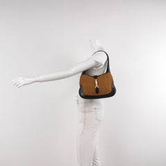 Gucci Jackie 1961 Beige Camel Wicker Bag Black Leather Gold Hardware Leather Str