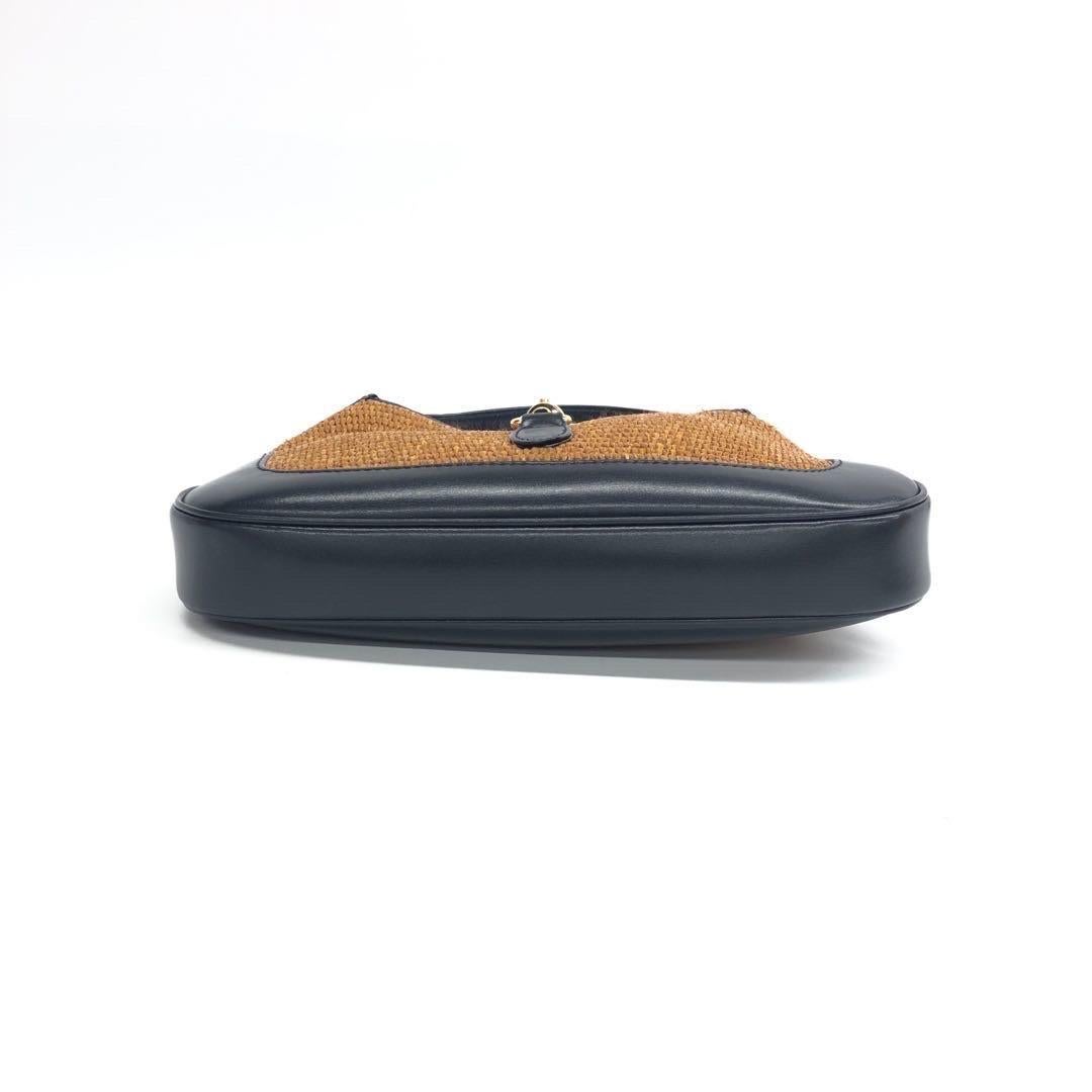 Gucci Jackie 1961 Beige Camel Wicker Bag Black Leather Gold Hardware Leather Str Excellent état - En vente à AUBERVILLIERS, FR