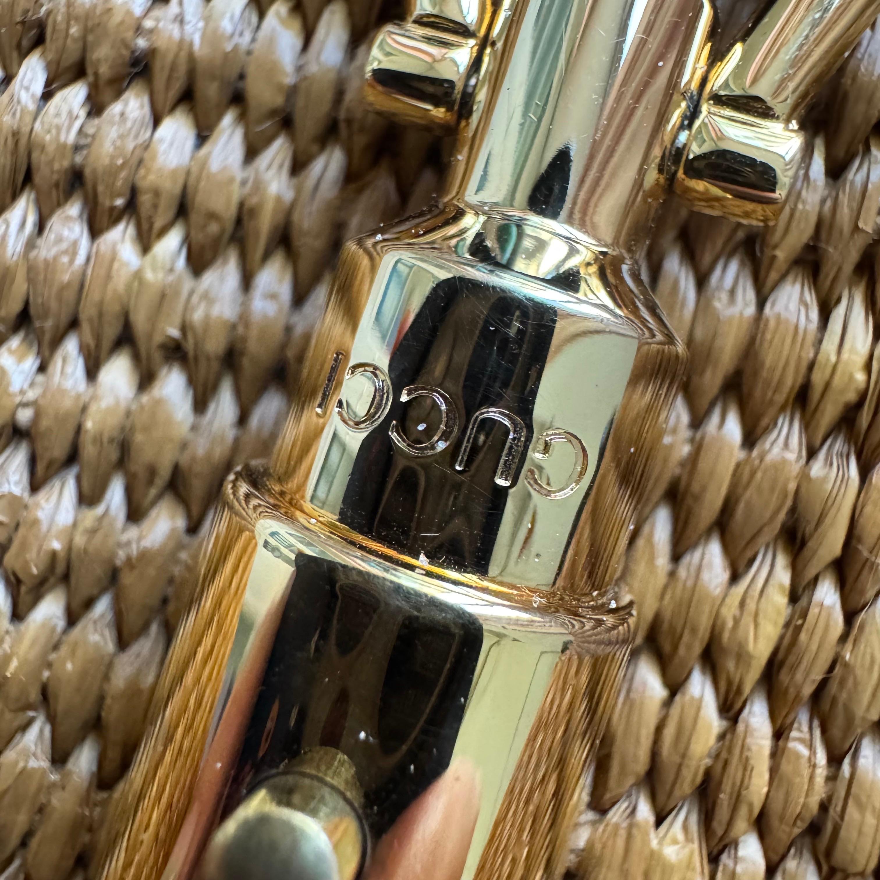 Gucci Jackie 1961 Beige Camel Wicker Bag Black Leather Gold Hardware Leather Str en vente 4