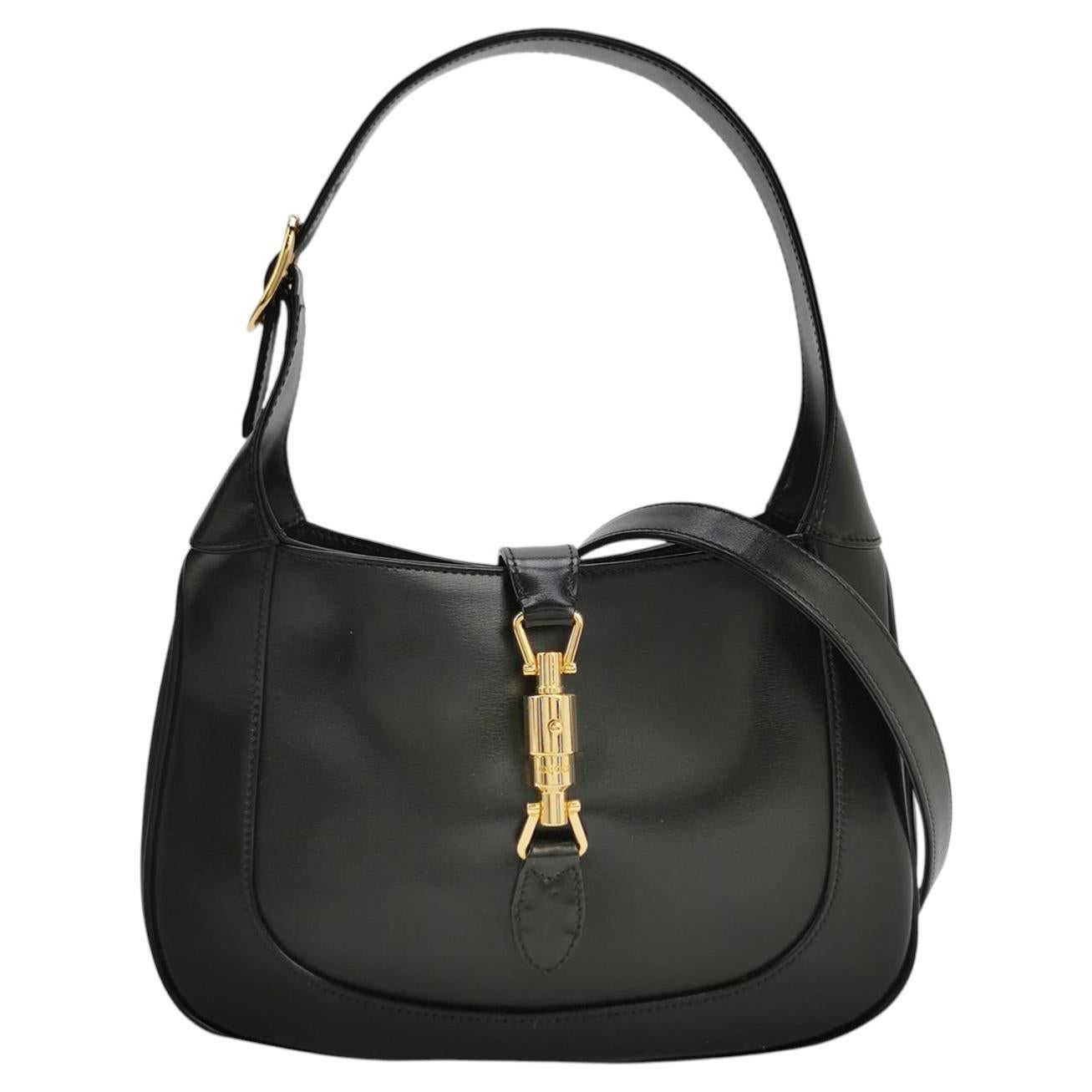 Gucci Jackie 1961 Black Leather Bag Small Gold Piston Lock