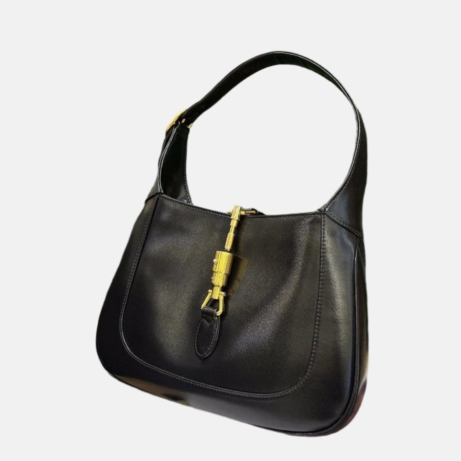 Gucci Jackie 1961 Black Leather Bag Small Piston Lock In Excellent Condition In AUBERVILLIERS, FR