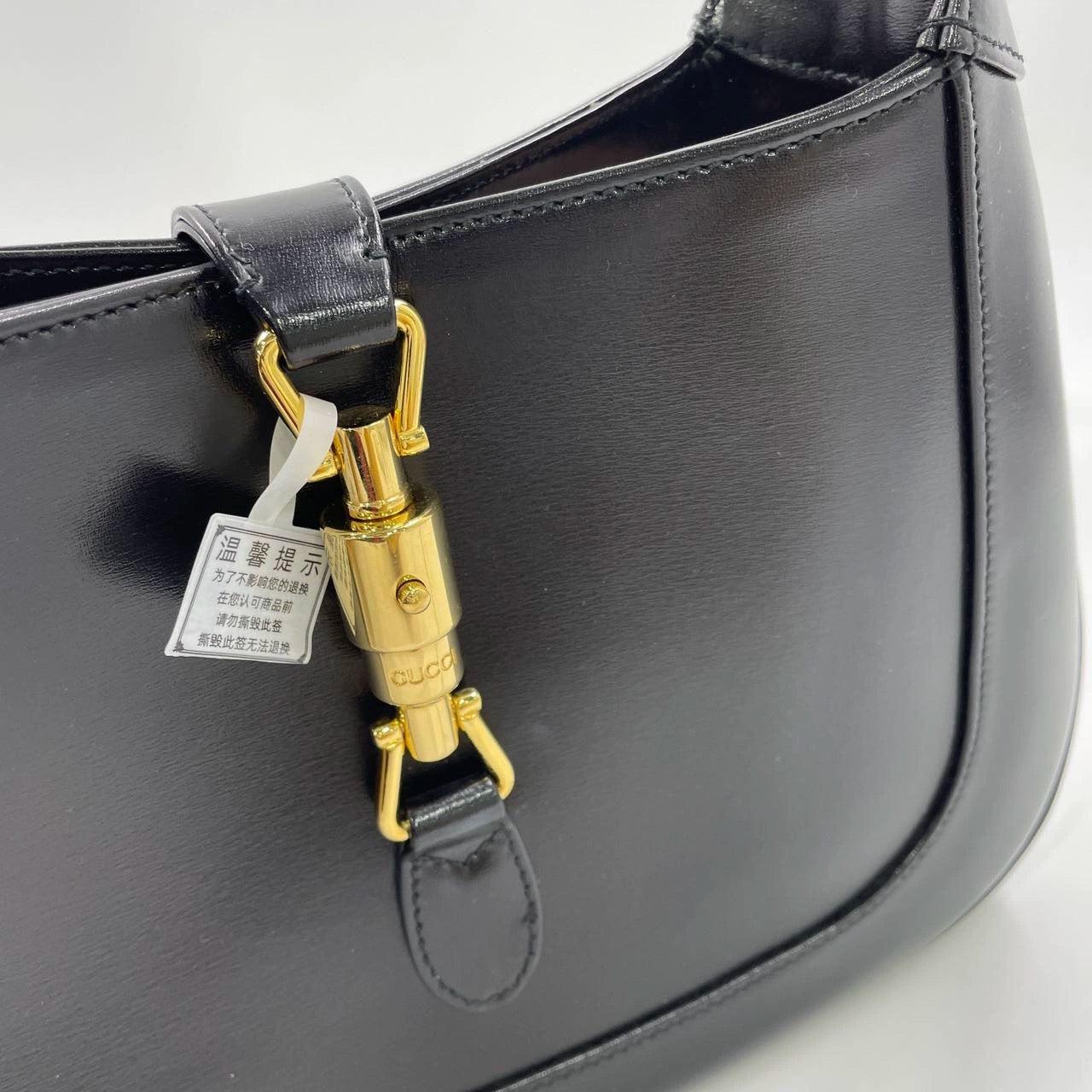 Gucci Jackie 1961 Black Leather Bag Small Piston Lock With Strap 11
