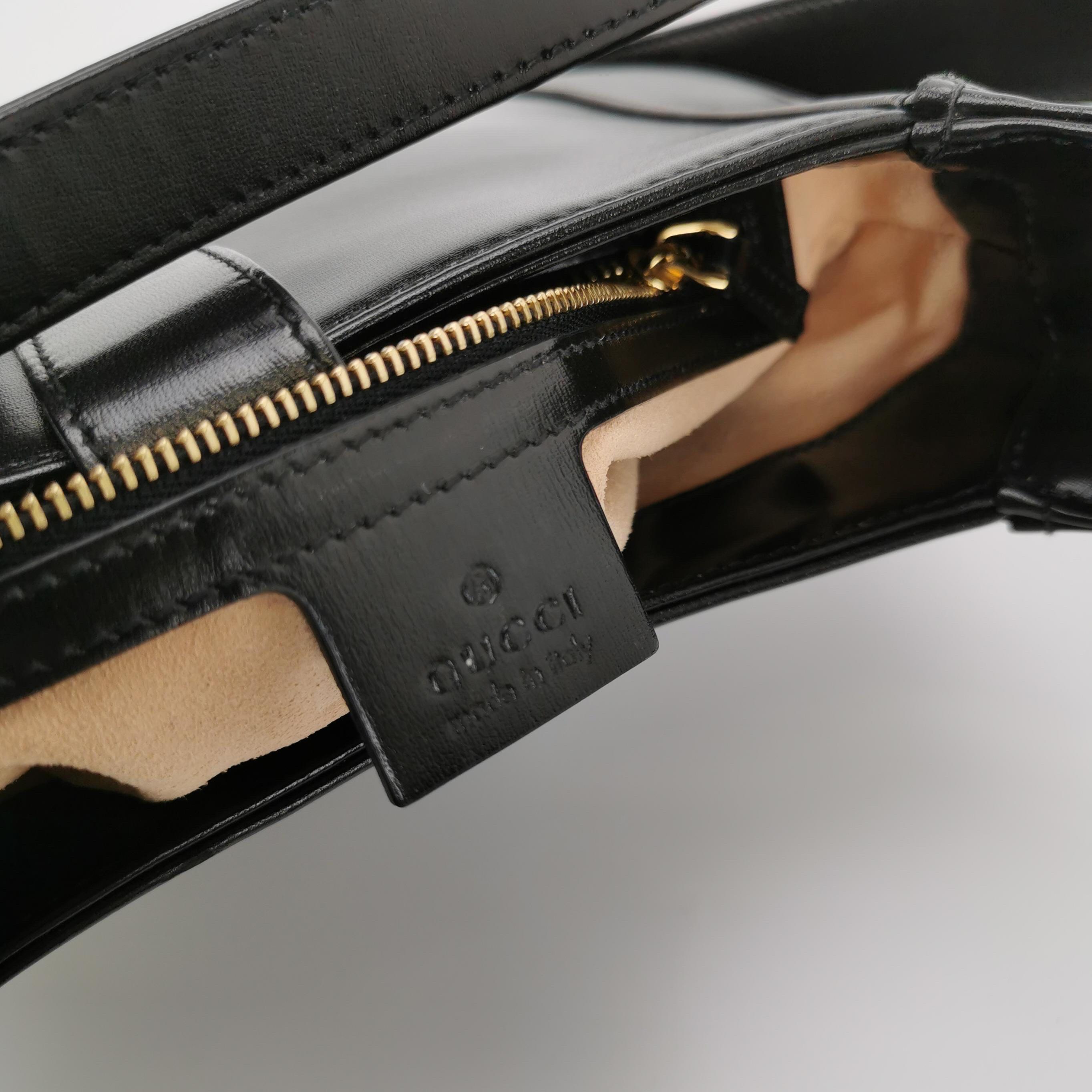 Gucci Jackie 1961 Black Leather Bag Small Piston Lock With Strap For Sale 13