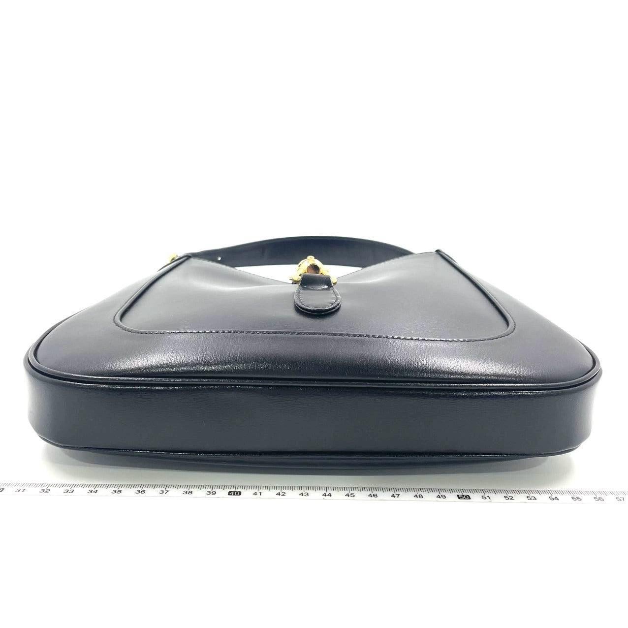 Women's Gucci Jackie 1961 Black Leather Bag Small Piston Lock With Strap