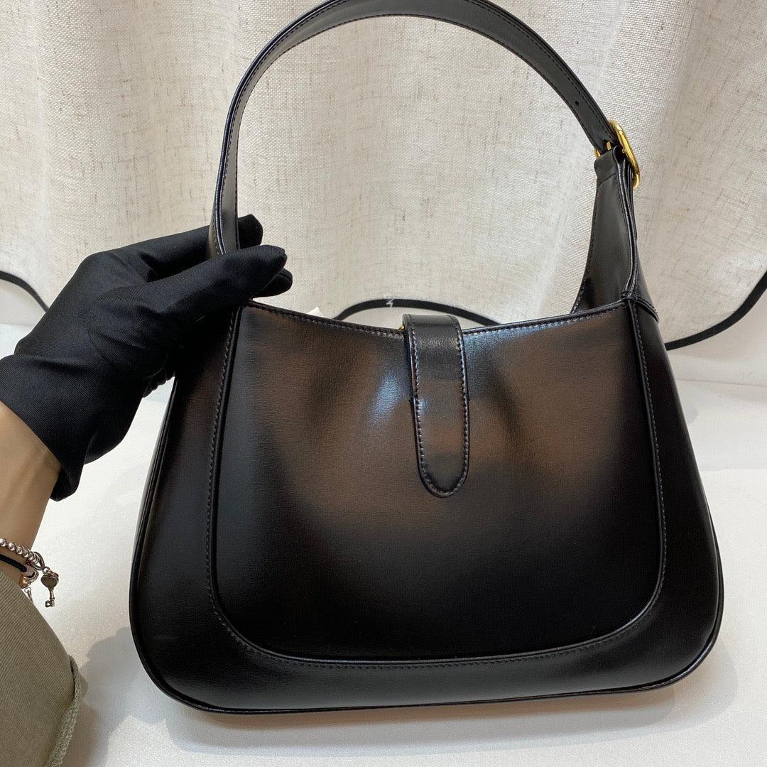 Women's Gucci Jackie 1961 Black Leather Bag Small Piston Lock With Strap