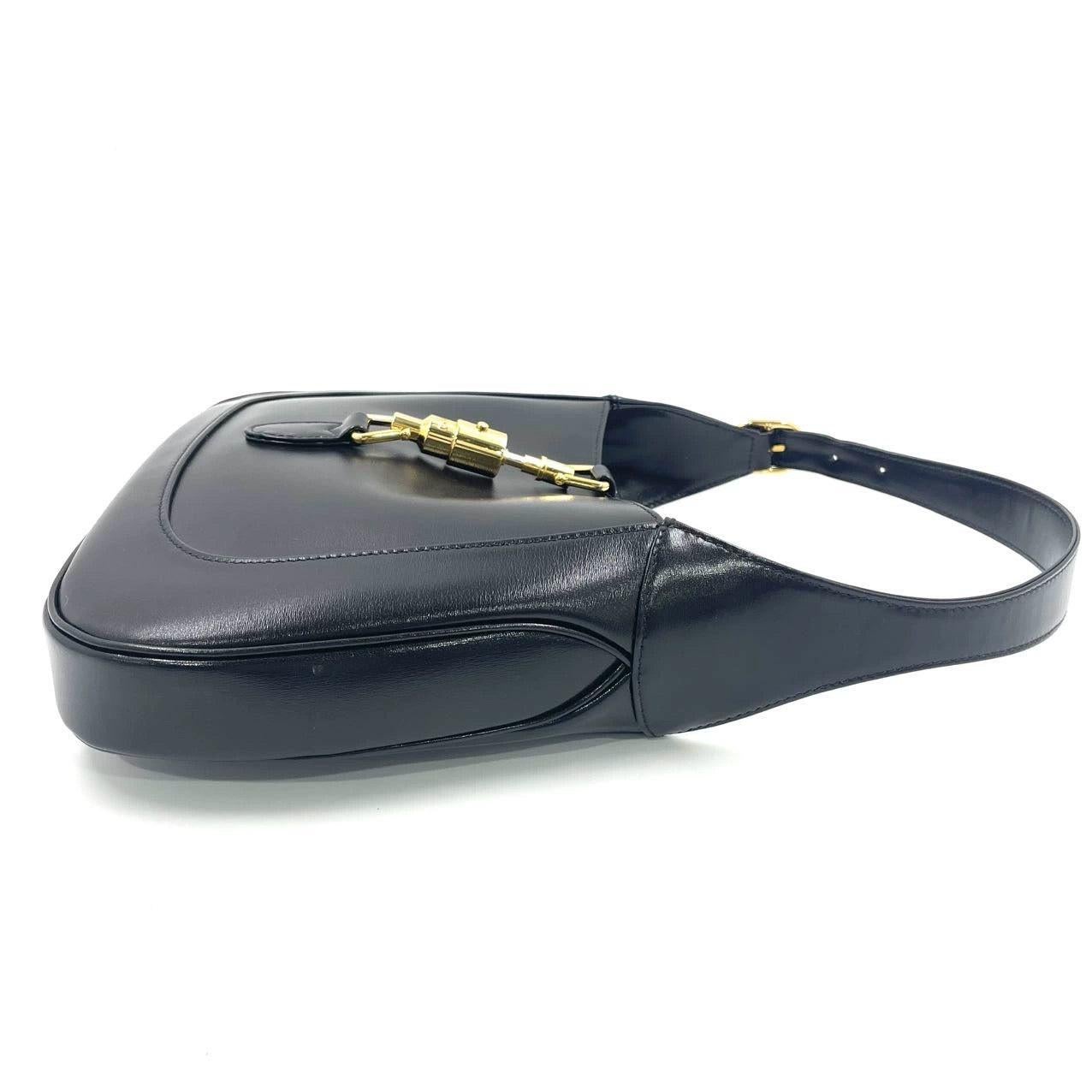 Gucci Jackie 1961 Black Leather Bag Small Piston Lock With Strap 3