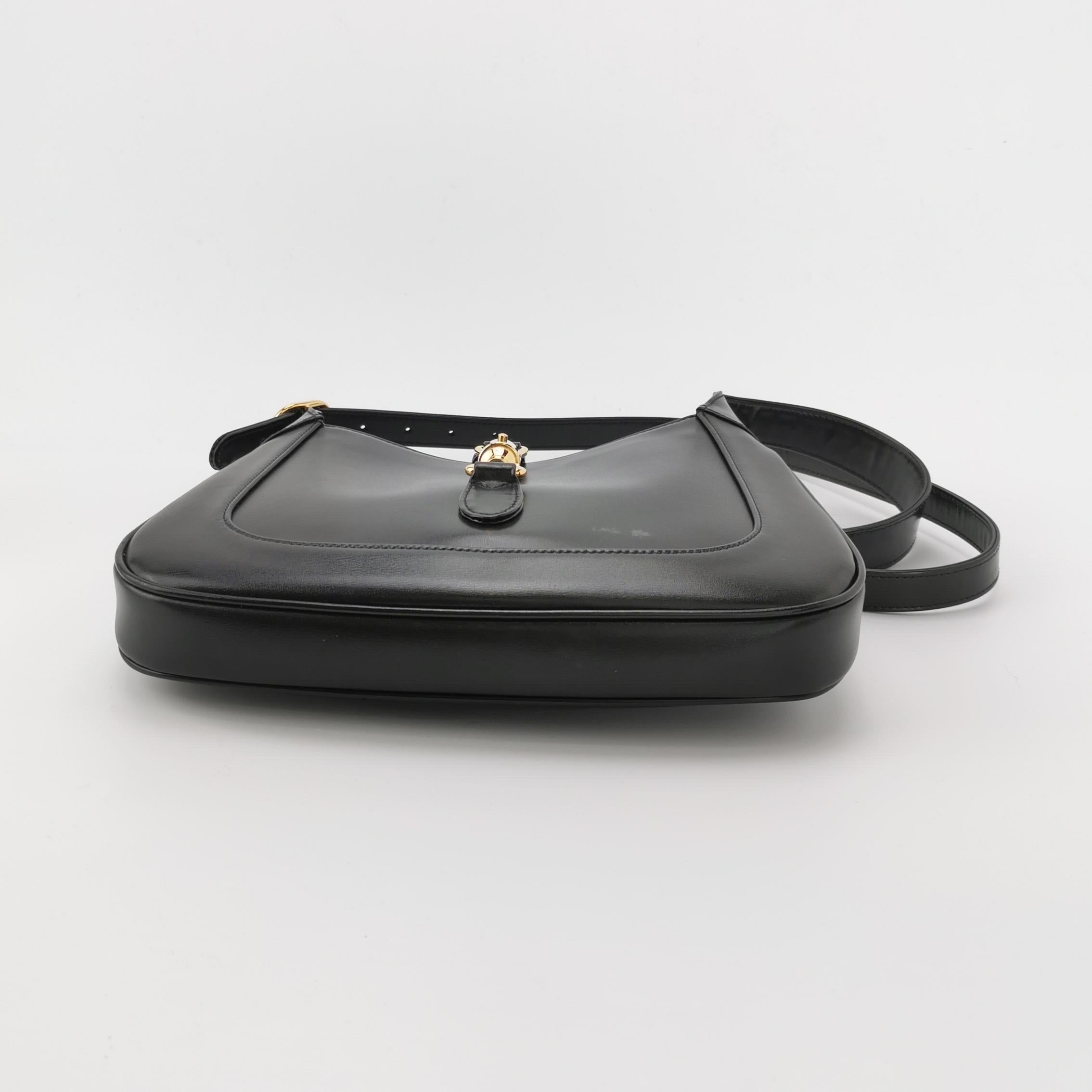 Gucci Jackie 1961 Black Leather Bag Small Piston Lock With Strap For Sale 4