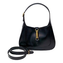Gucci Jackie 1961 Black Leather Bag Small Piston Lock With Strap