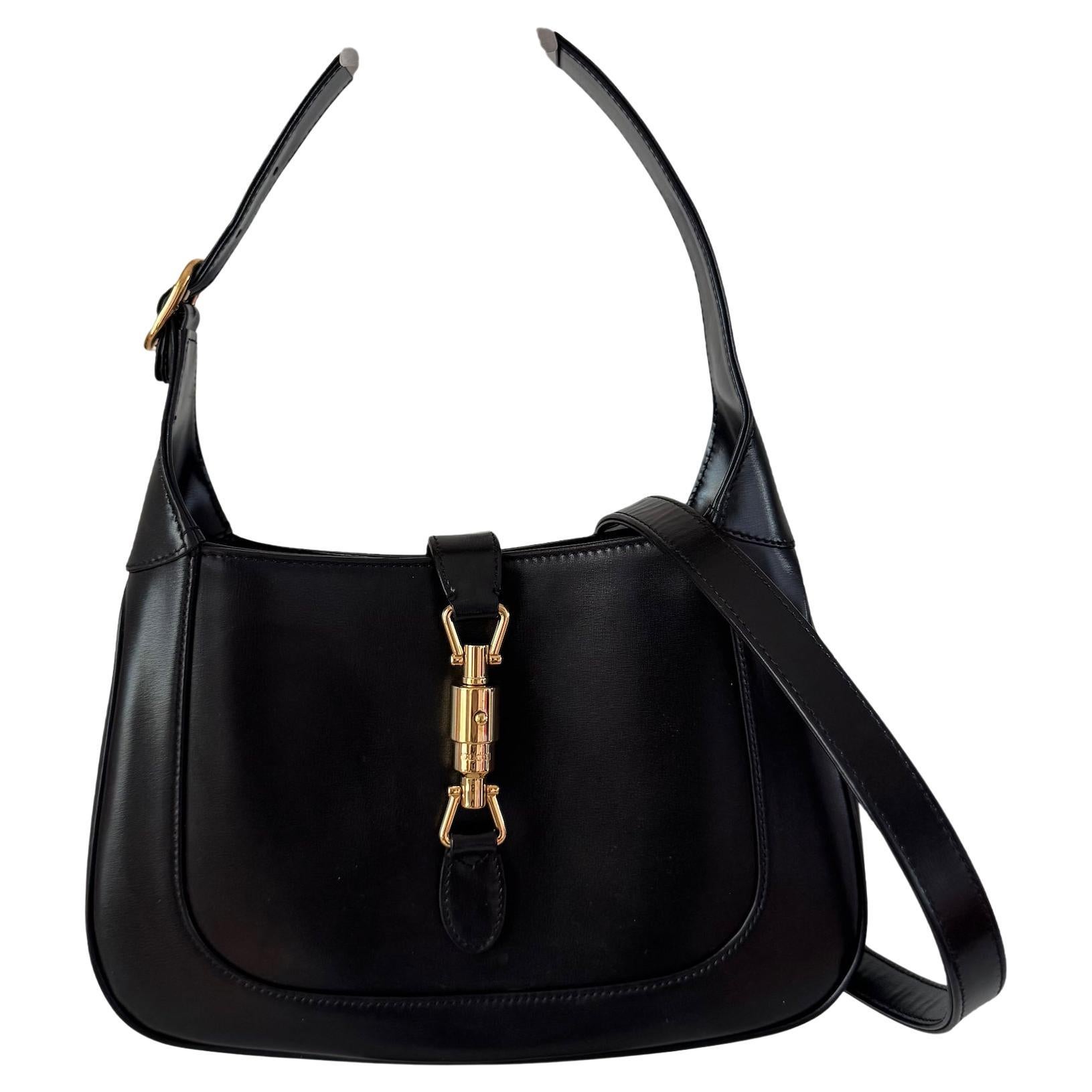 Gucci Jackie 1961 Black Leather Bag Small Piston Lock With Strap For Sale