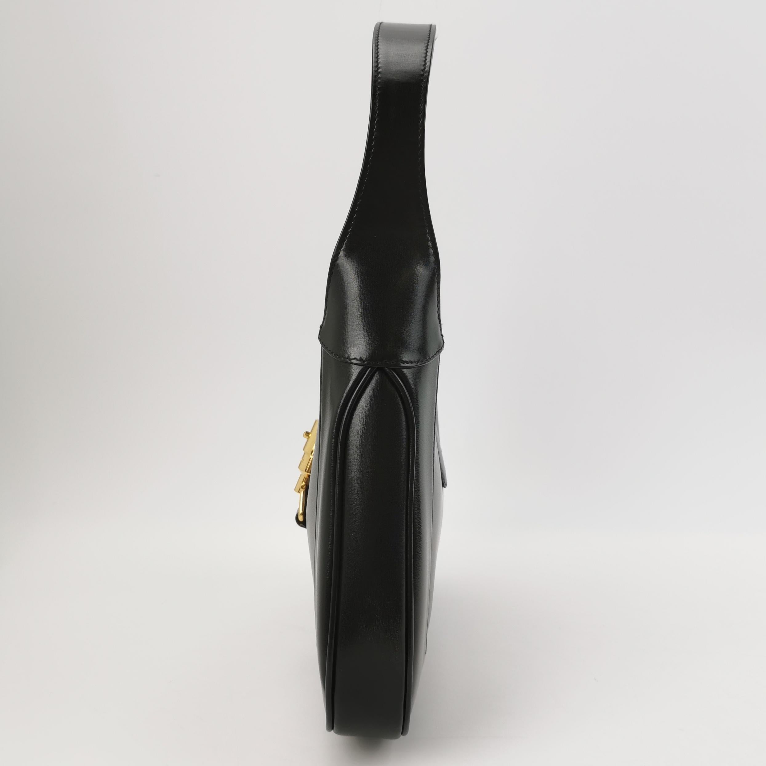 Noir Gucci Jackie 1961 Black Leather Bag Small With Long Strap en vente