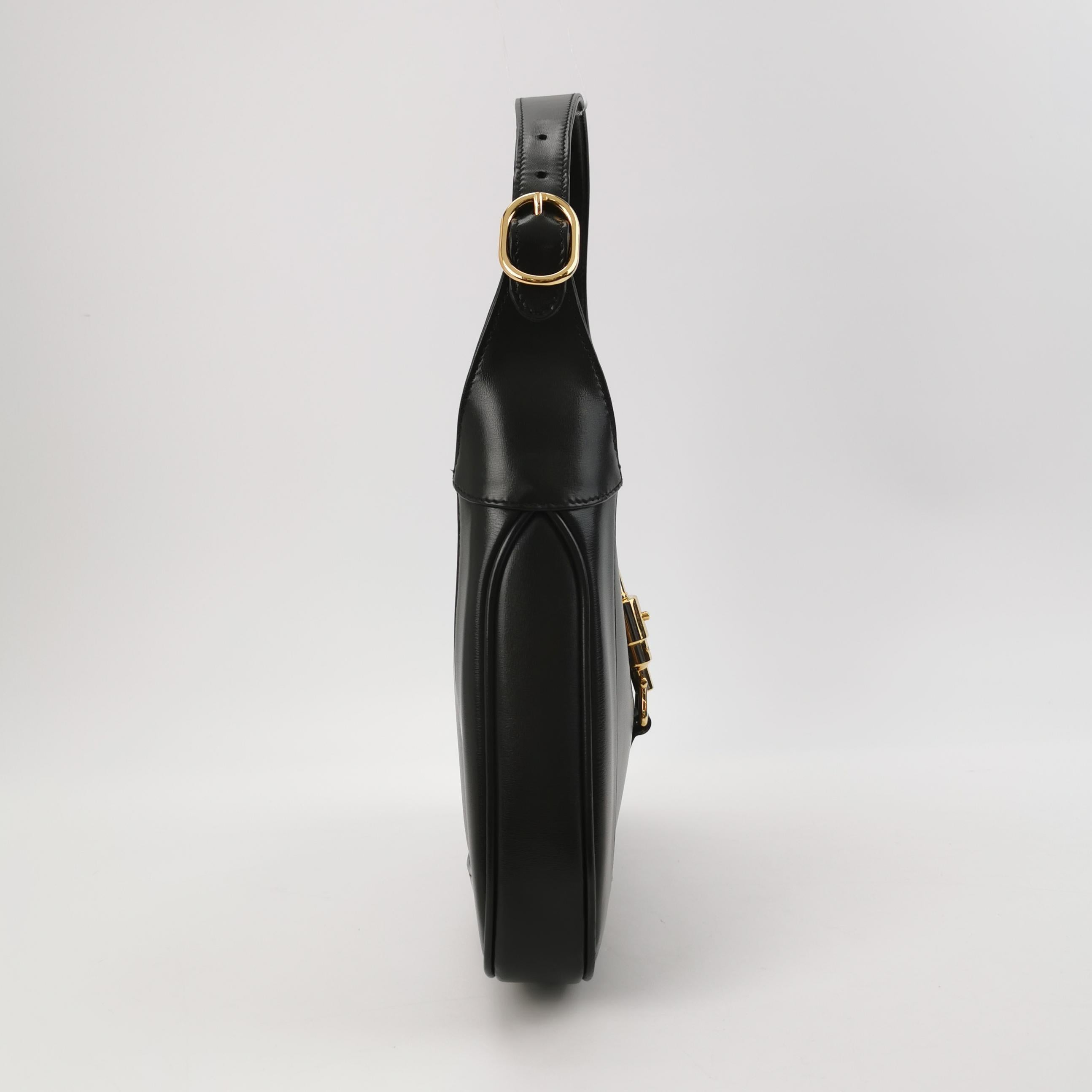 Gucci Jackie 1961 Black Leather Bag Small With Long Strap en vente 1
