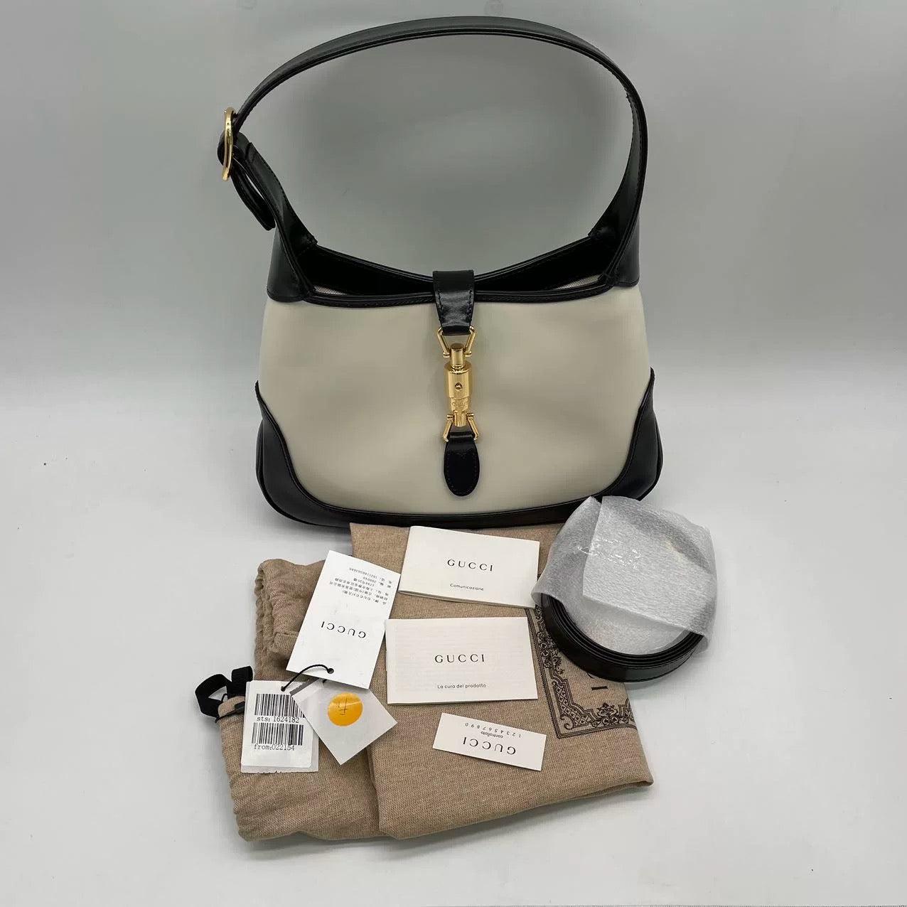 Beige Gucci Jackie 1961 Black & White Leather Bag Small
