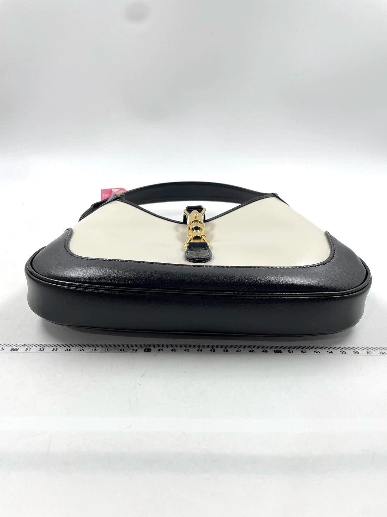 Beige Gucci Jackie 1961 Black & White Leather Bag Small