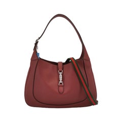 Gucci Jackie 1961 Burgundy Large Pebbled Leather Shoulder Bag with Strap
