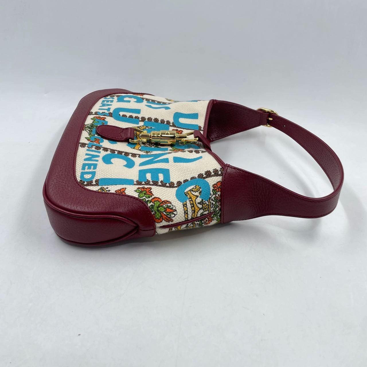 Gucci Jackie 1961 Centennial 100 Year Special Edition Burgundy Leather w/ Canvas In Excellent Condition In AUBERVILLIERS, FR