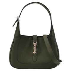 Gucci Jackie 1961 Dark Green Grained Leather Bag Small with Adjustable Strap