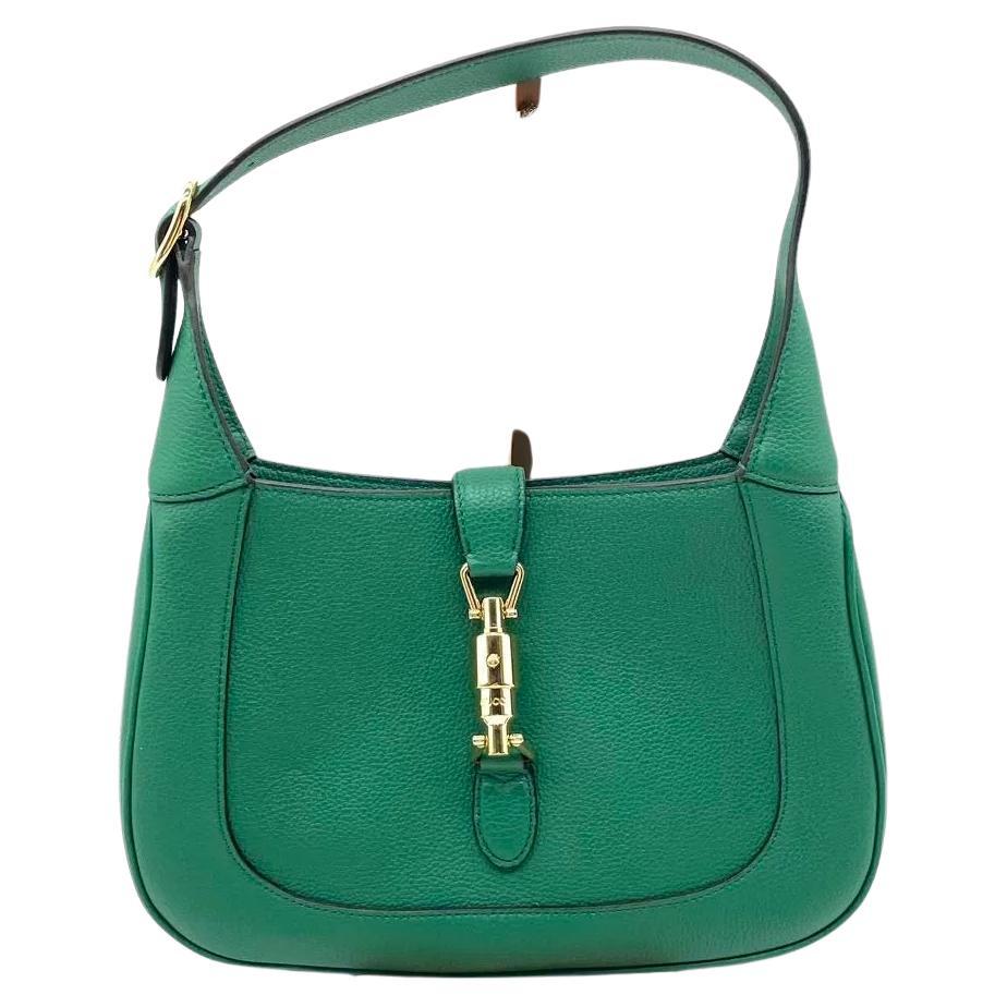 Gucci Jackie 1961 Green Grained Leather Bag Small with Adjustable Strap