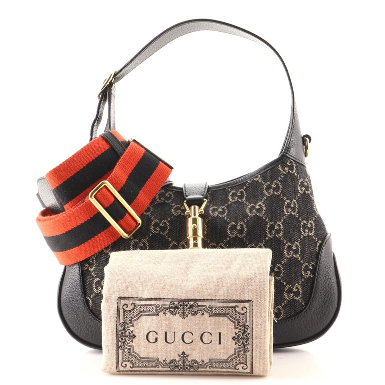 Gucci Jackie 1961 GG Denim Mini Hobo Shoulder Bag Leather Blue Women Italy  w/Box