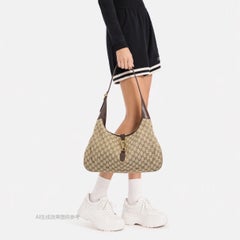 Gucci Jackie 1961 Large Beige Monogram Leather Shoulder Bag with Strap