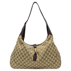 Gucci Jackie 1961 Large Beige Monogram Leather Shoulder Bag with Strap