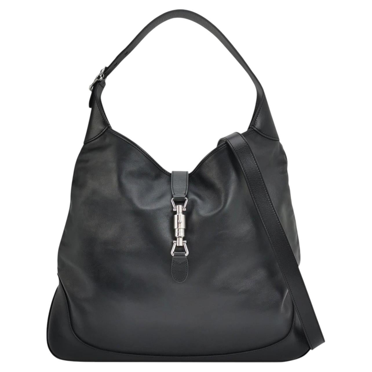 Gucci Jackie 1961 Großes Schwarzes Kalbsleder mit langem Riemen