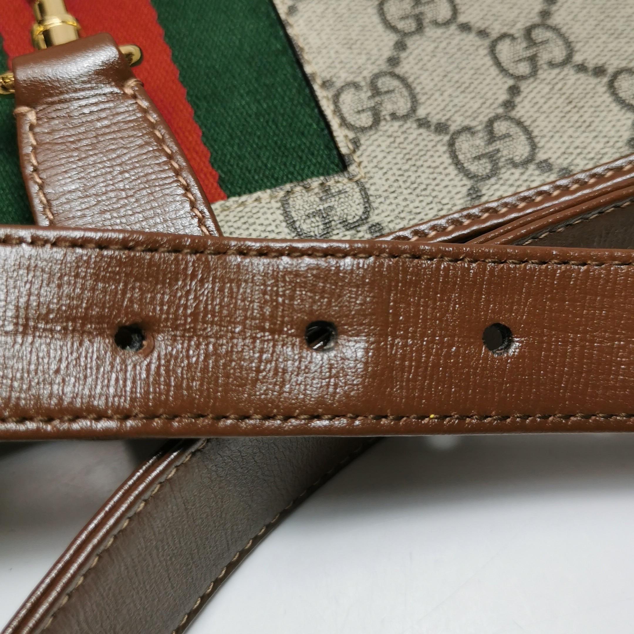 Gucci Jackie 1961 Large toile en cuir marron et Monogramme avec longue lanière en vente 8