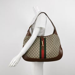 Gucci Jackie 1961 Large Brown Leather and Monogram Web with Long Strap