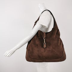 Gucci Jackie 1961, groß, dunkelbraunes Wildleder, mit langem Riemen