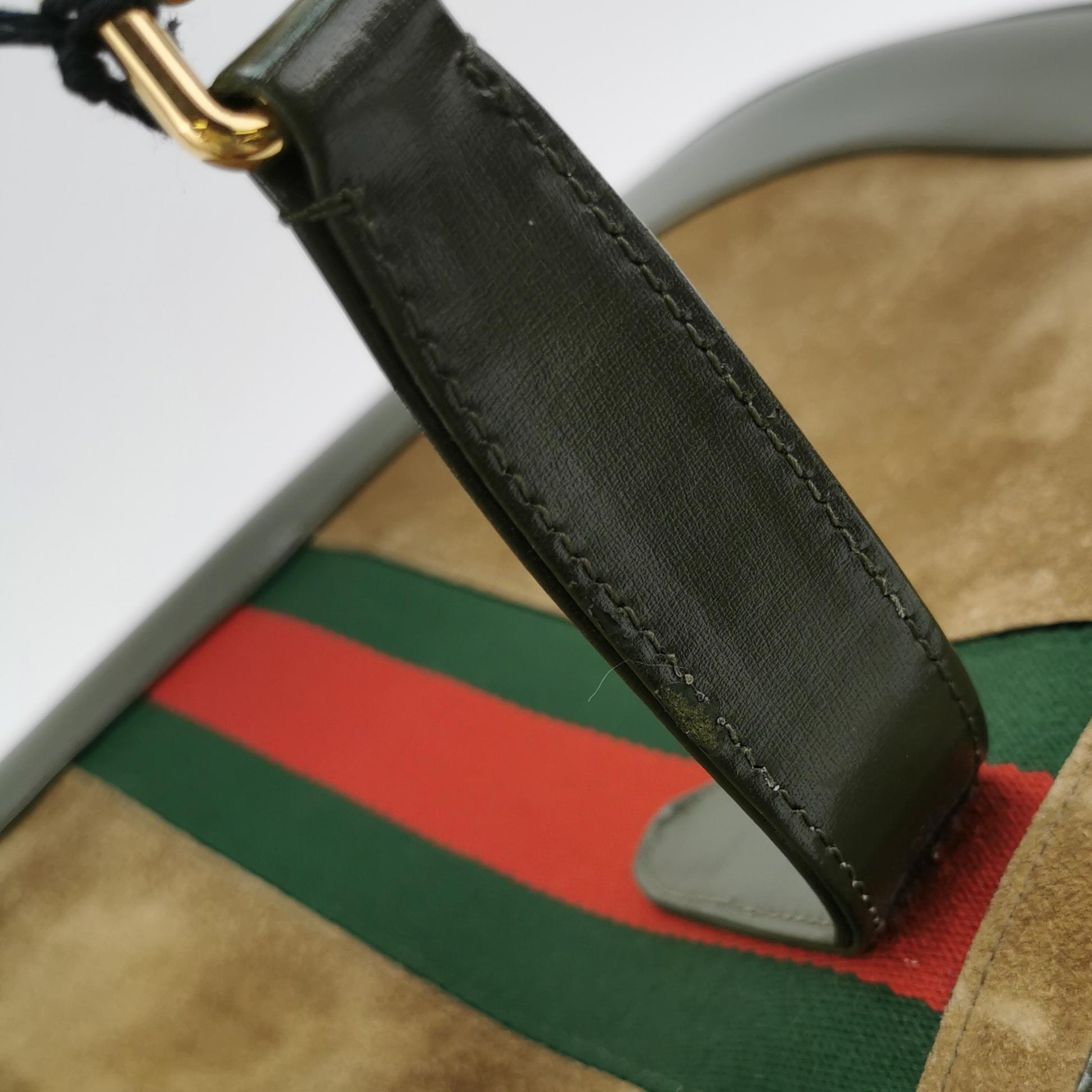 Gucci Jackie 1961 Large Green Leather and Suede Shoulder Bag with Long Strap 6