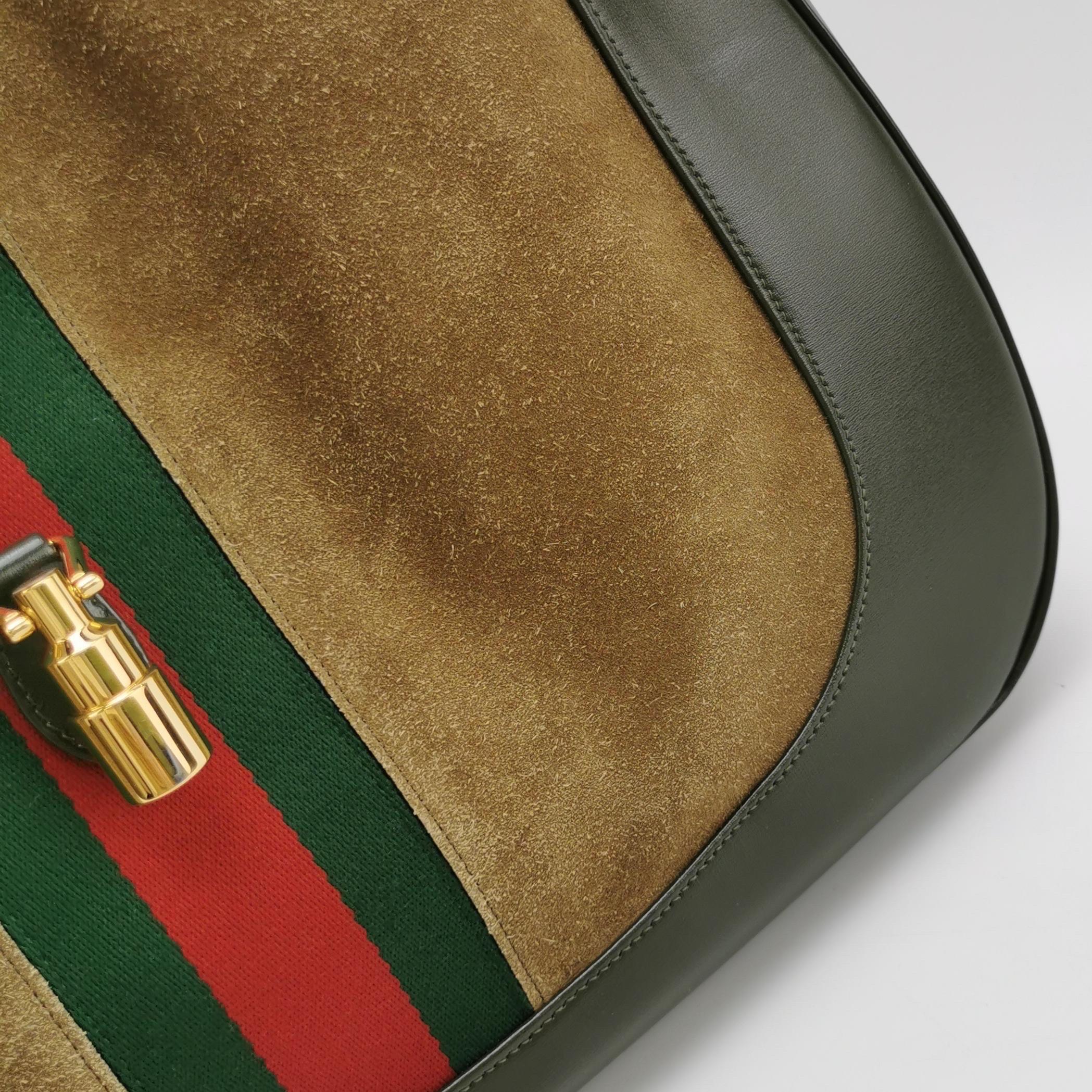 Gucci Jackie 1961 Large Green Leather and Suede Shoulder Bag with Long Strap 9