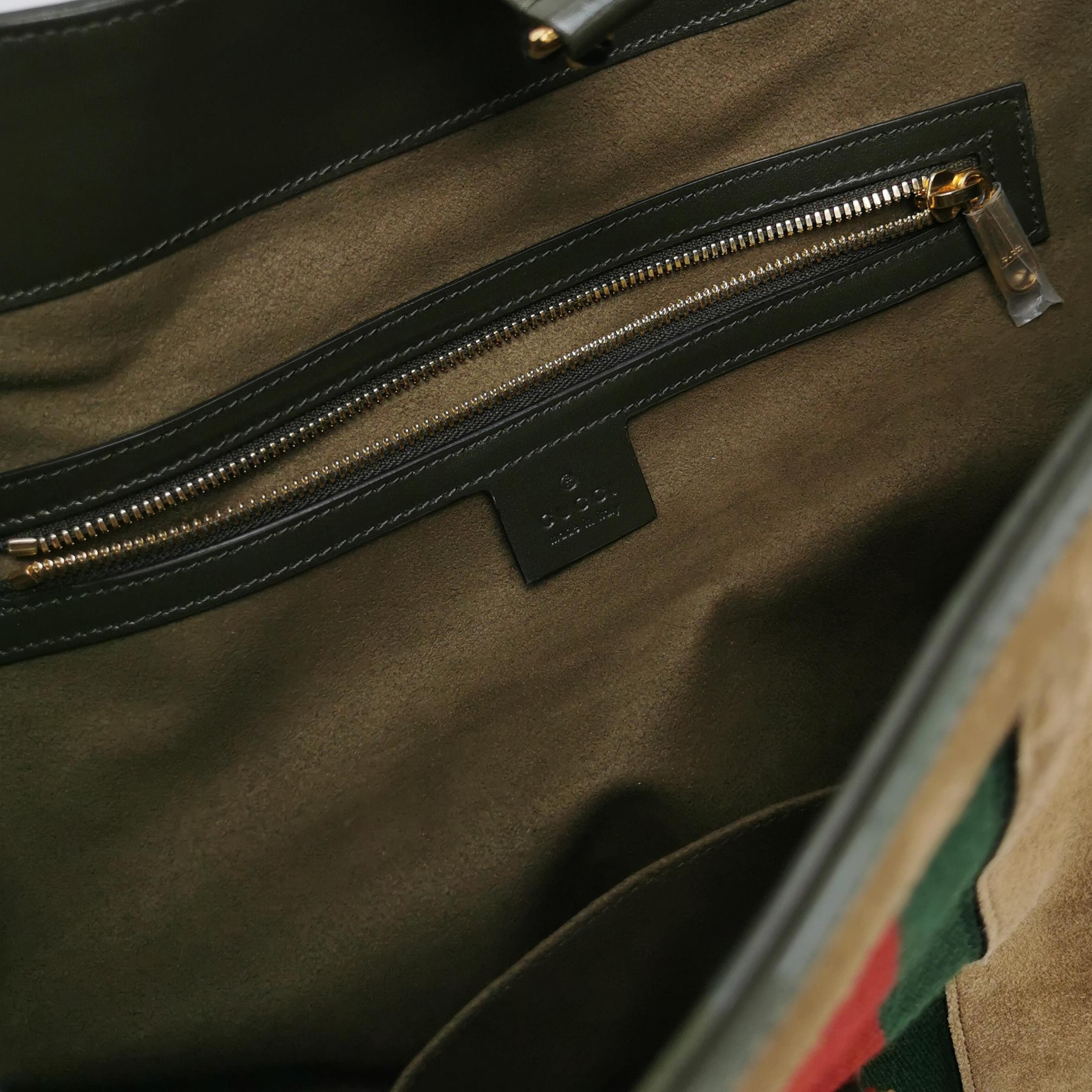 Gucci Jackie 1961 Large Green Leather and Suede Shoulder Bag with Long Strap 2