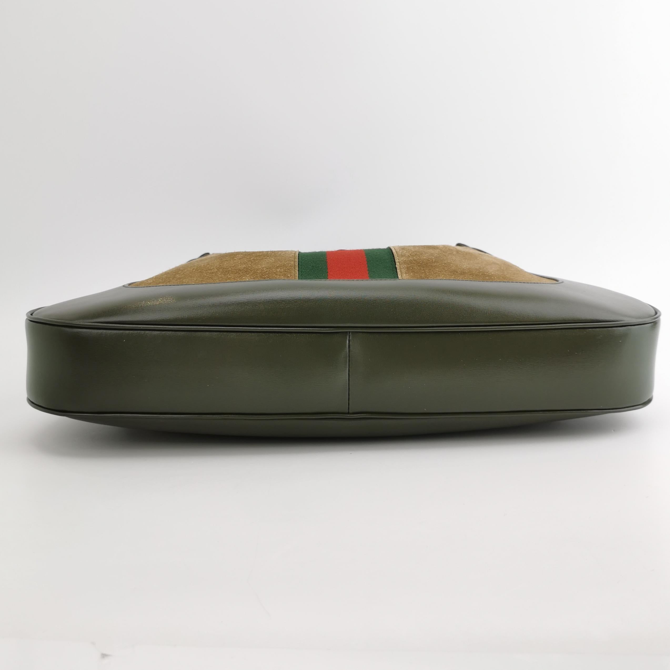 Gucci Jackie 1961 Large Green Leather and Suede Shoulder Bag with Long Strap 4