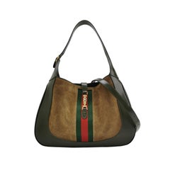 Gucci Jackie 1961 Large Green Leather and Suede Shoulder Bag with Long Strap
