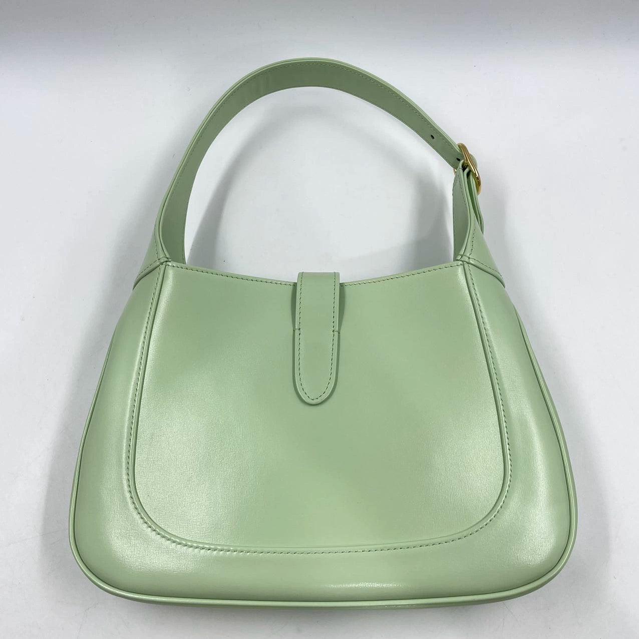 Gray Gucci Jackie 1961 Light Green Leather Bag Small with Adjustable Strap