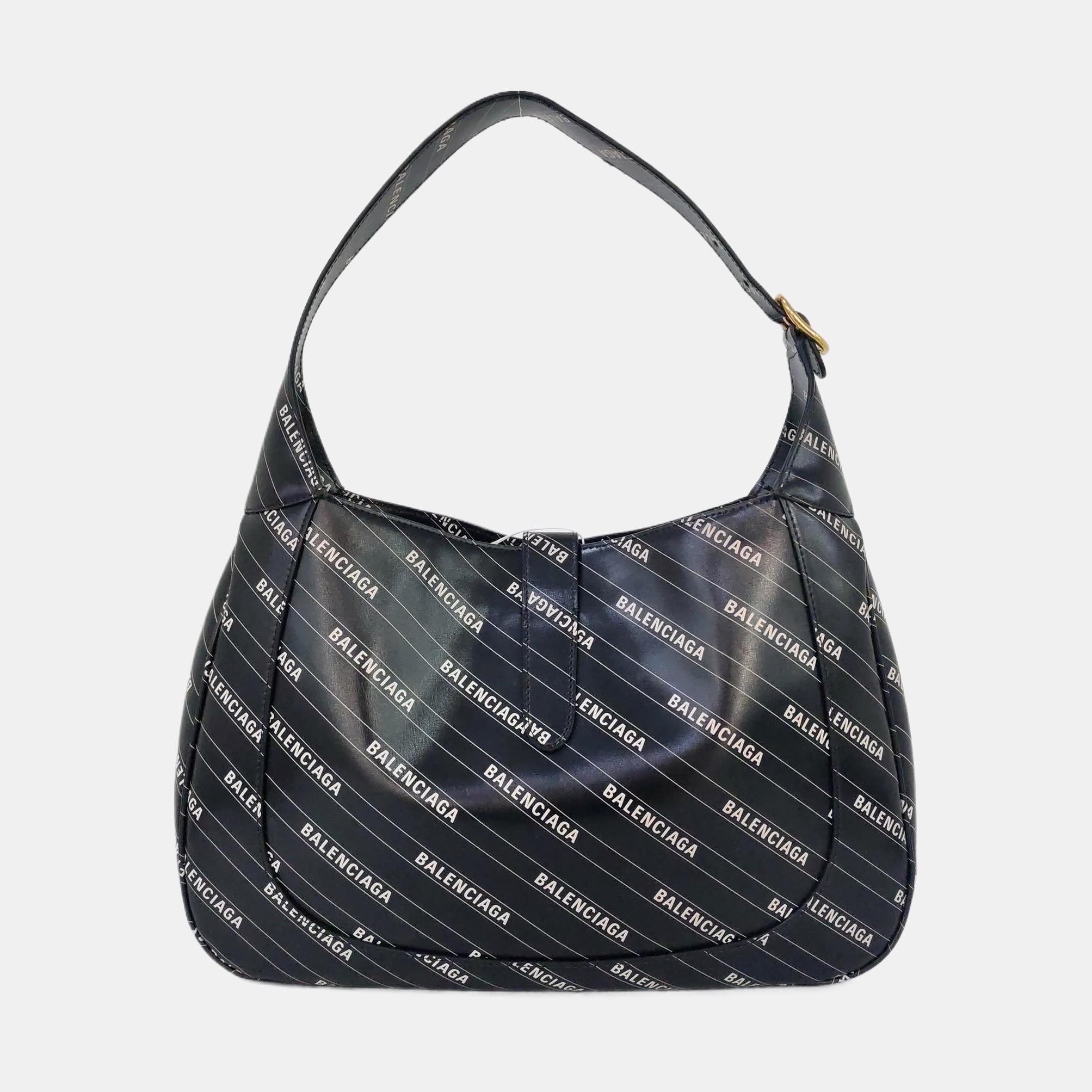 Women's Gucci Jackie 1961 Medium Balenciaga Black Leather Bag with Strap For Sale