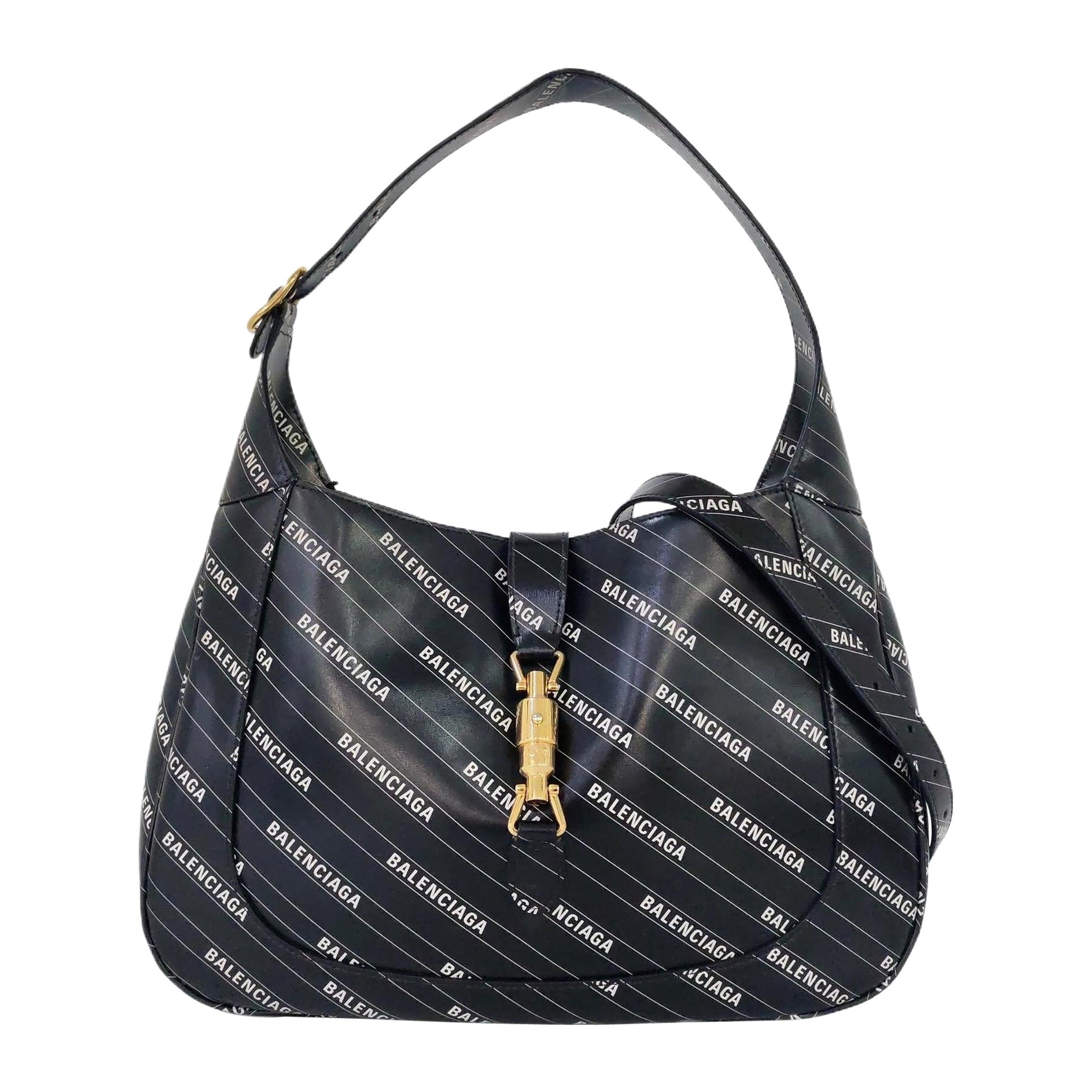Gucci Jackie 1961 Medium Balenciaga Black Leather Bag with Strap For Sale