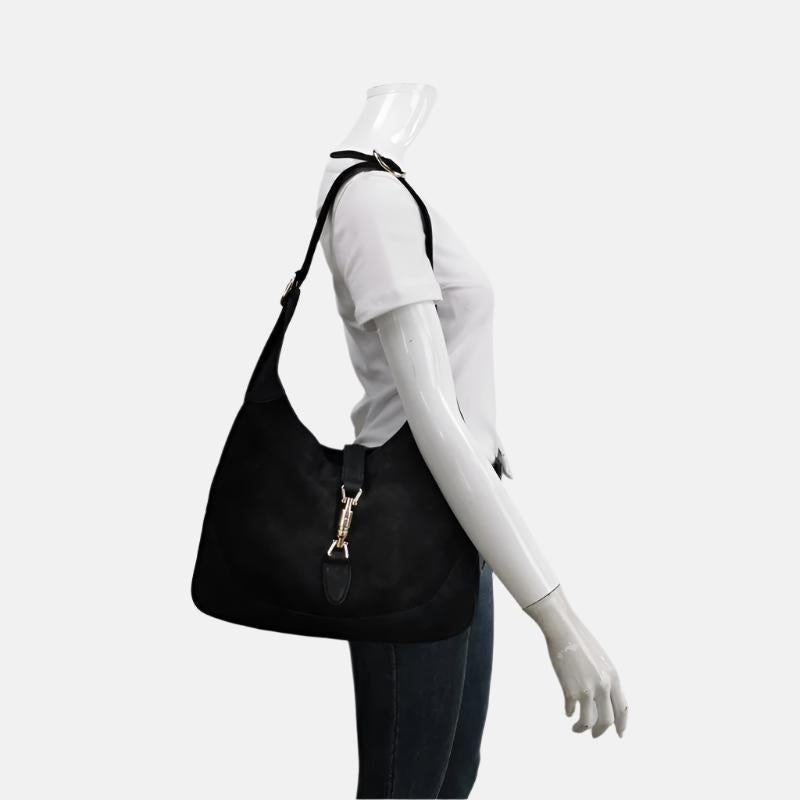 Gucci Jackie 1961 Medium Black Suede Leather Bag
 These are professional photos of the actual bag.
 CONDITION: VERY GOOD
 Very good condition with light sense of use throughout. Light hardware scratches. Light rubbing on the corners.
 DETAILS 
 
