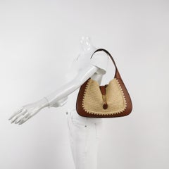 Gucci Jackie 1961 Medium Brown Leather Raffia Shoulder Bag
