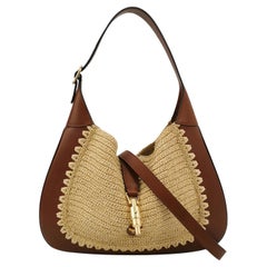 Gucci Jackie 1961 Medium Brown Leather Raffia Shoulder Bag