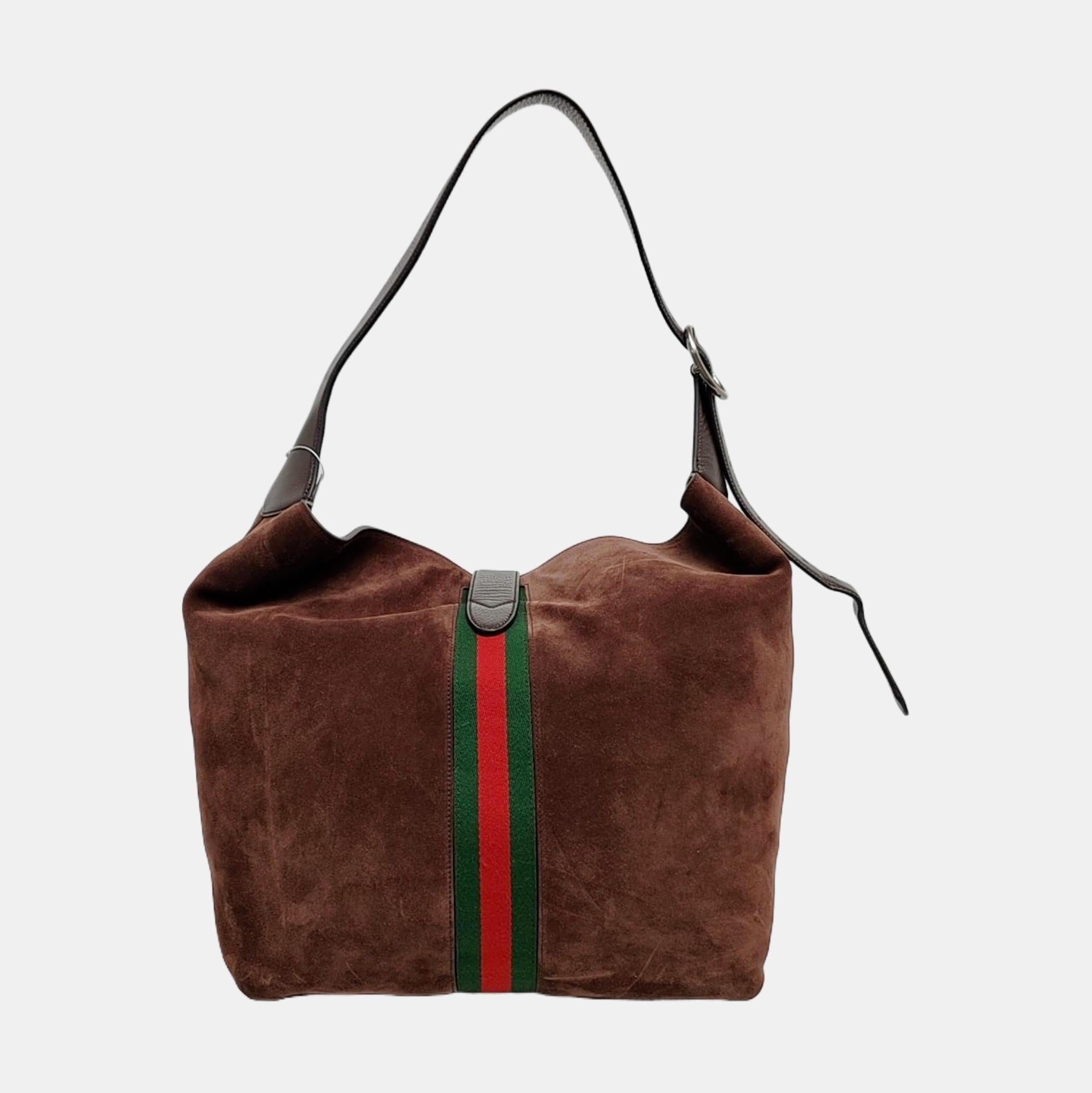 Gucci Jackie 1961 Medium Brown Suede Shoulder Tote Bag For Sale 1