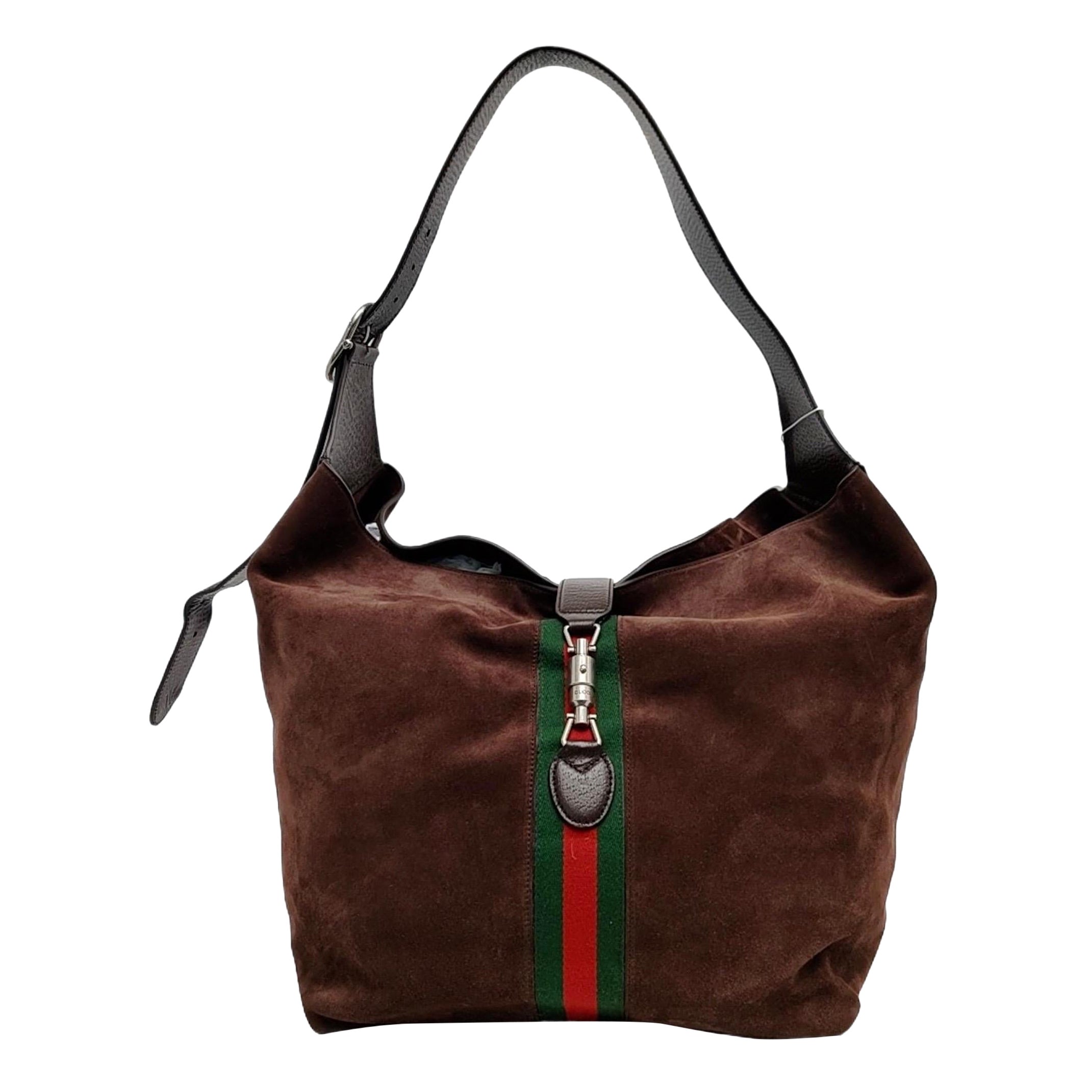 Gucci Jackie 1961 Medium Brown Suede Shoulder Tote Bag